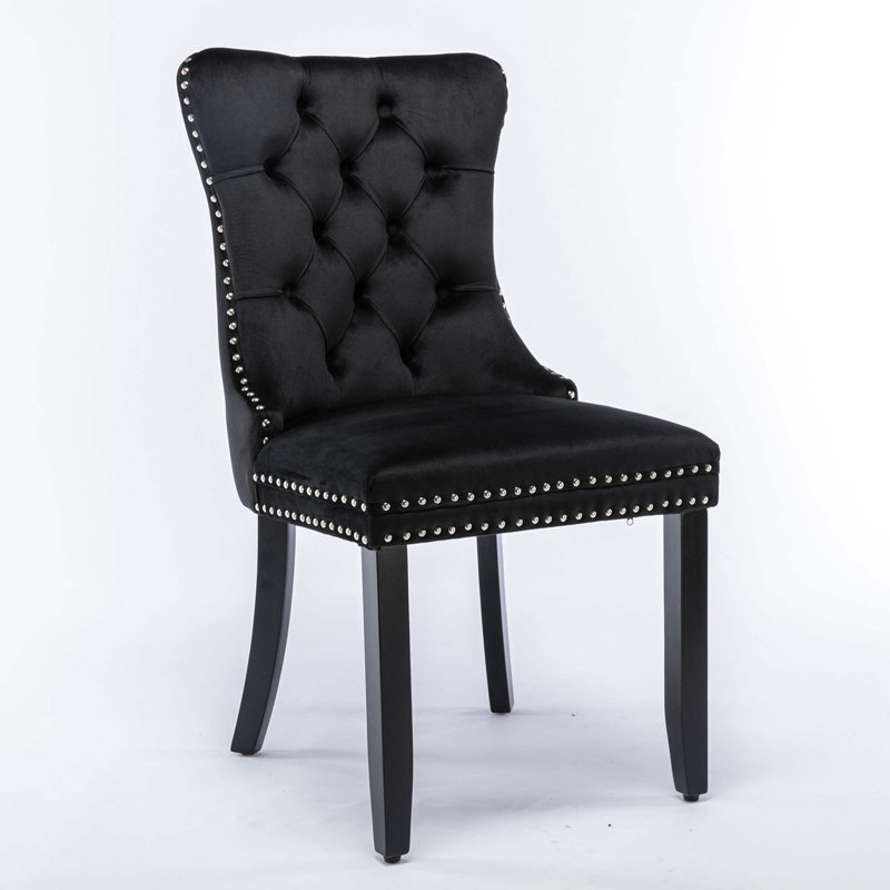 Gaje Velvet Side Chair, Black, Black