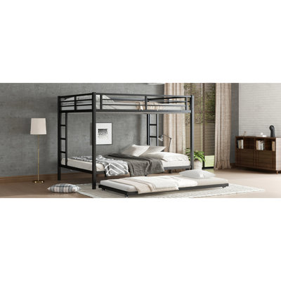 Lit superposé au dessus d'un lit superposé en métal noir avec lit gigogne de rangement - longue durée, structure stable, réduction du bruit de qualité, manque de sommeil, fonction d'économie d'espace