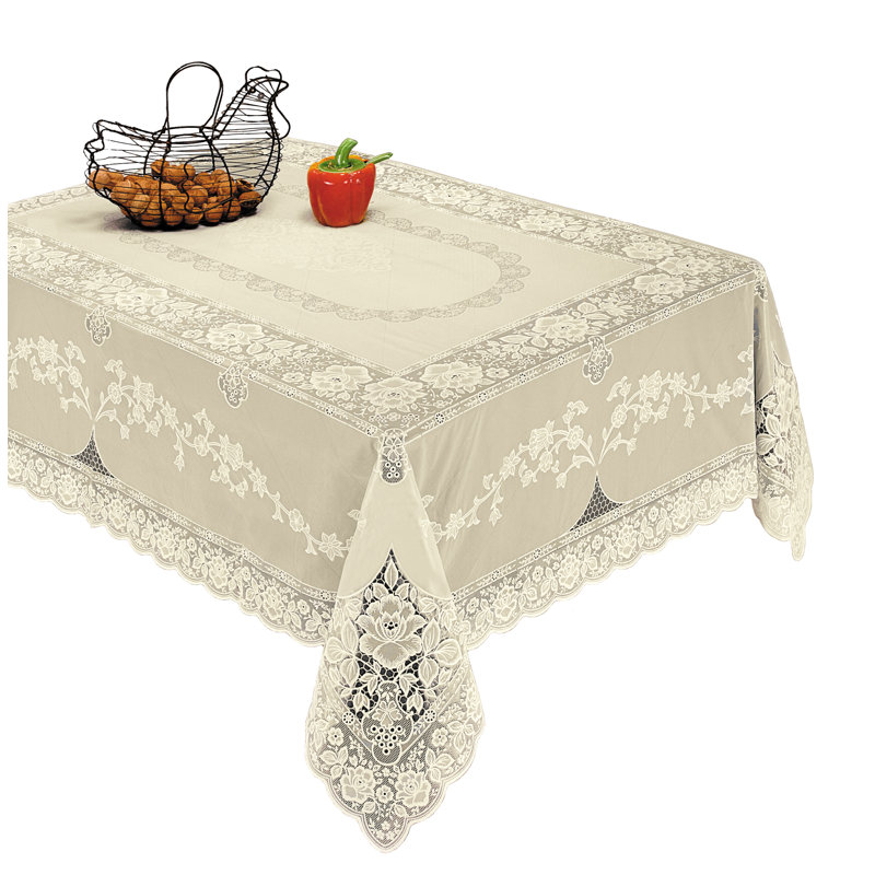 Nappe à motif floral en vinyle luxueux Mckinney, Ivoire, Ronde de l 72 po