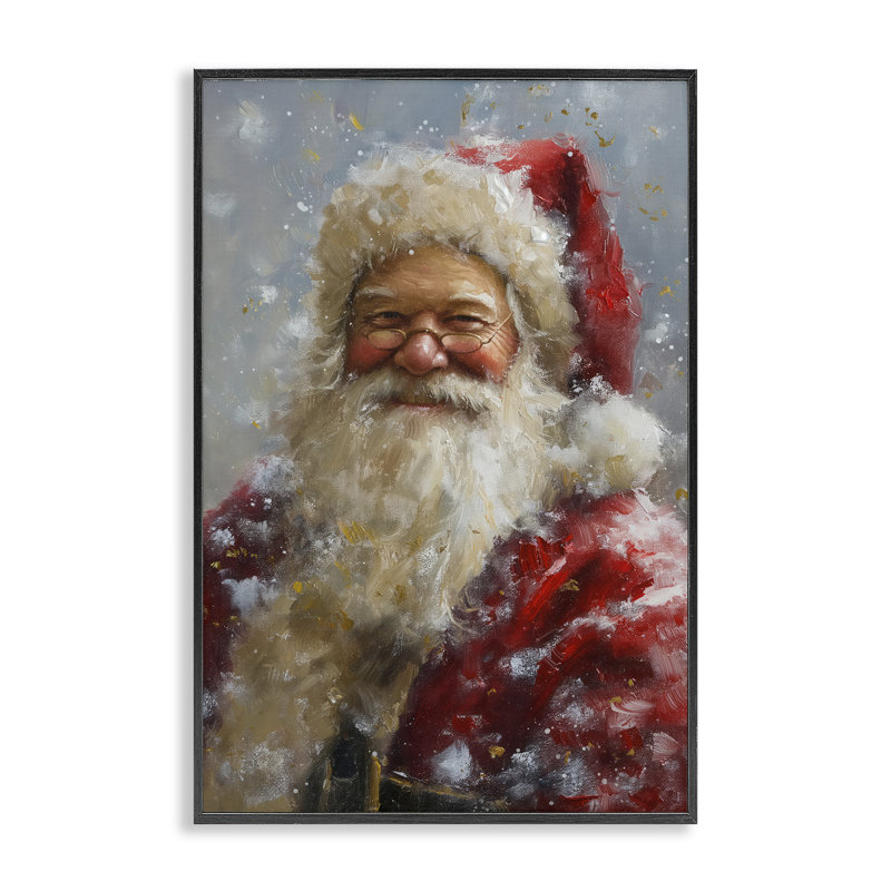 «Souriant père Noël», estampe numérique par Imagine It Images, H 18 po x l 12 po, Giclée encadrée noir minuit