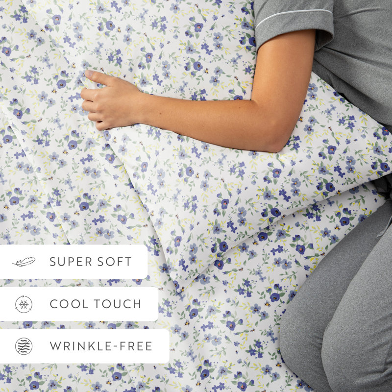 4 Piece Floral Blossoms Patterned Bed Sheet Set, California King