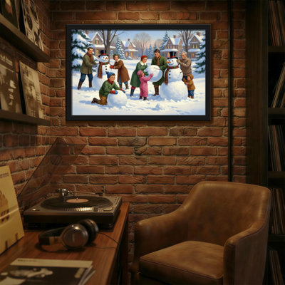Christmas Winter Family Snowman Building Scene
