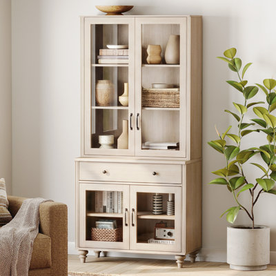 72"H x 34"W Bookcase, Bookshelf with 2 Glass Doors, Farmhouse Library Wood Bookshelves for Living Room, Office, Study Room, Blue