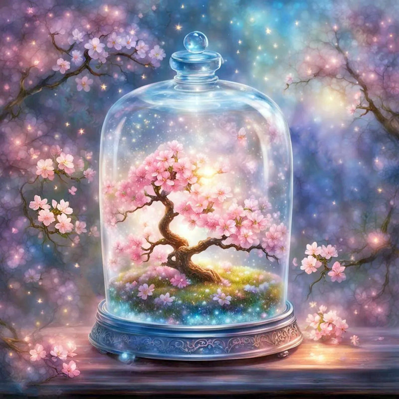 Enchanted Sakura Bloom - La magie du printemps capturée dans un verre, H 12 po x l 12 po