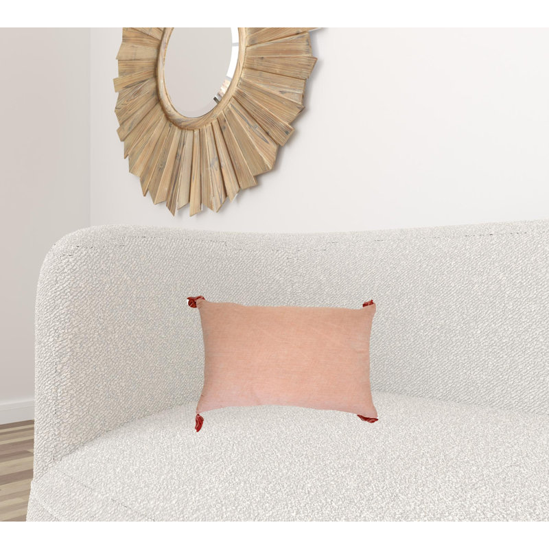 13" X 20" Coral Geometric Zippered Polyester Throw Pillow With Tassels