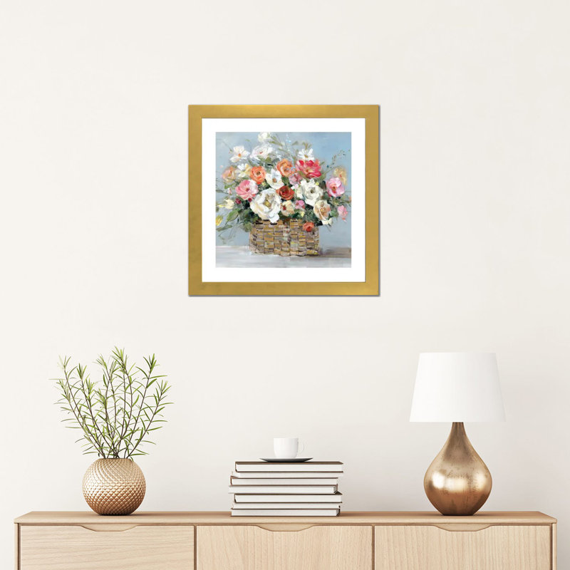 «Flower Market Fresh» par Sally Swatland - impression d'art graphique, H 16 po x l 16 po x p 1 po, Papier encadré doré, Blanc