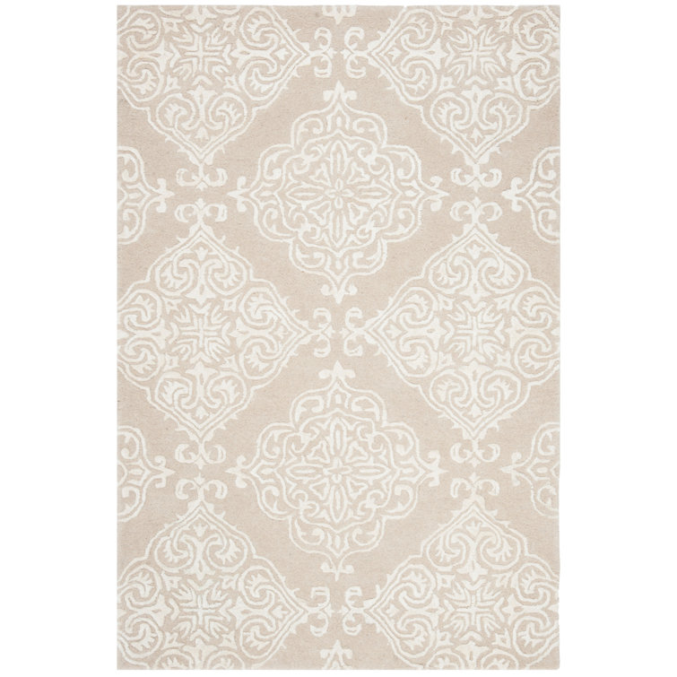Bernon Hand Tufted Viscose/Wool Damask Rug in Beige