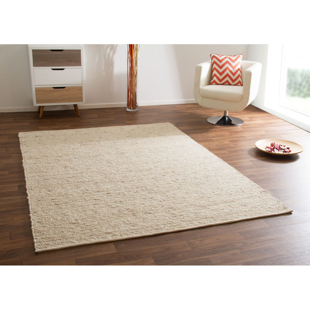 Handgefertigter Flachgewebe-Teppich Blaisdell aus Wolle in Beige