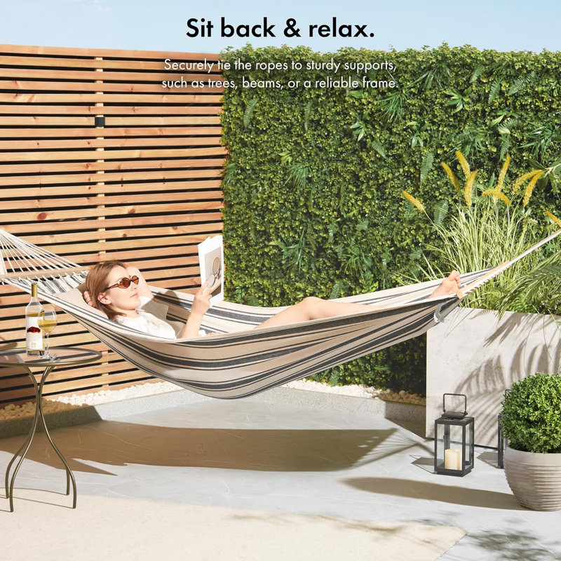 Garden Hammock ,1 Person Striped Hammock with Rope Attachments & Storage Bag
