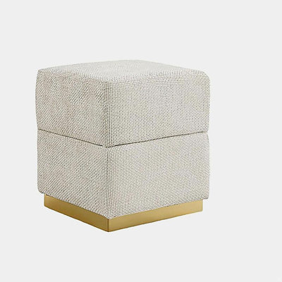 Beige Finish Cube Design Accent Storage Compartment Stool Gold Plated Base Stainless Steel Contemporary Primary Living room