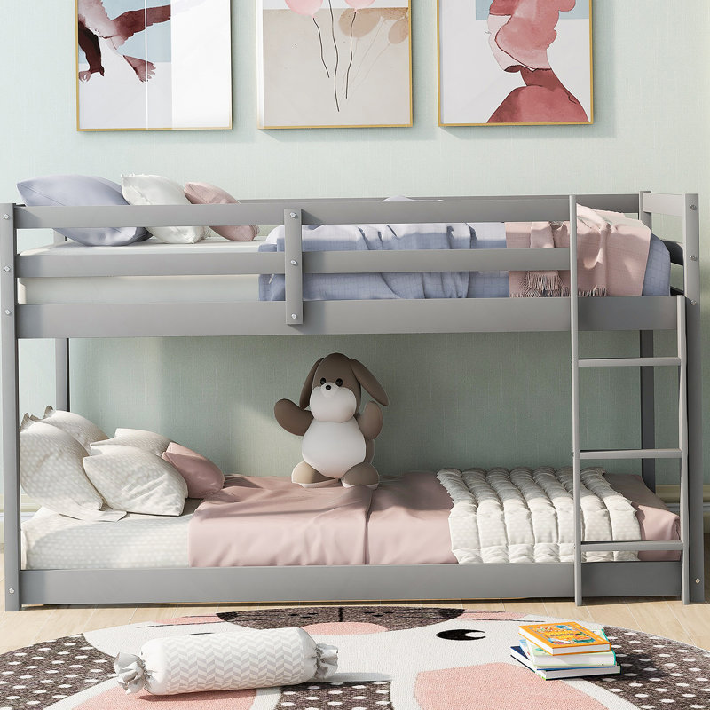 Lit superposé au-dessus d'un plancher avec échelle, Gris