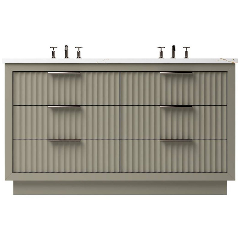 Lecrieú Double Drawer Bath Vanity, French Olive, 60", Champagne Bronze