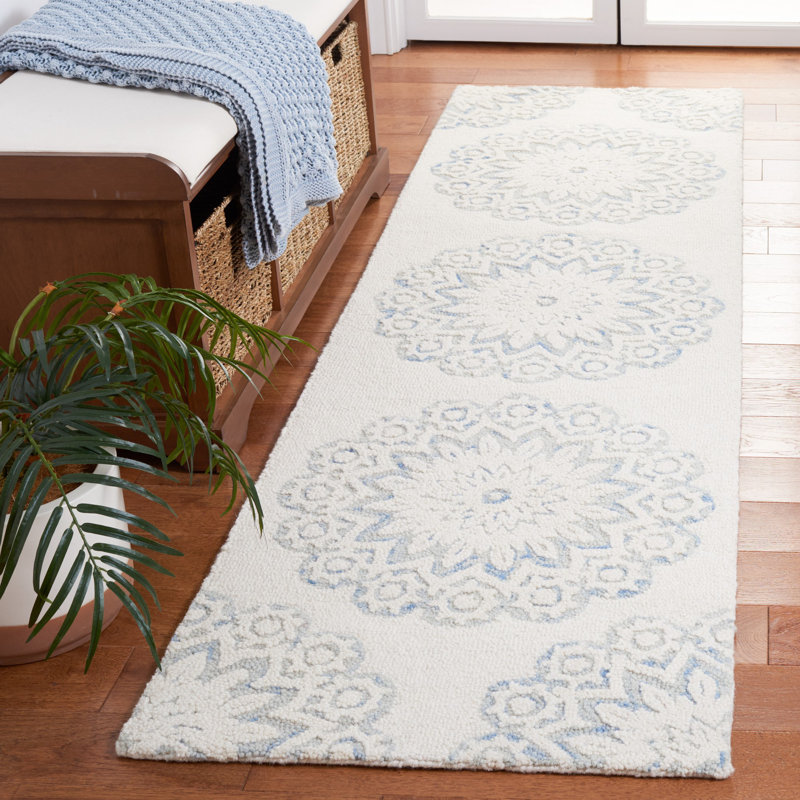 Laduke Hand Woven Wool and Cotton Floral Rug, Runner 2'3" x 8'