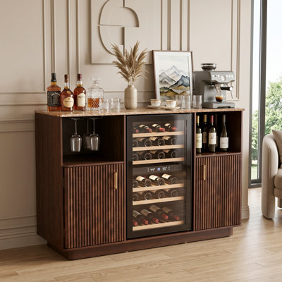 53.54" Bar Cabinet with Mini Fridge Space, Coffee Bar Cabinet with Charging Station and Adjustable Shelves