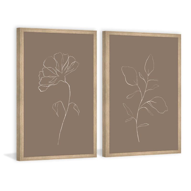 Leaves And Flower by Marmont Hill - 2 Piece Single Picture Frame Painting Set, 61" H x 41" W x 3.81" D