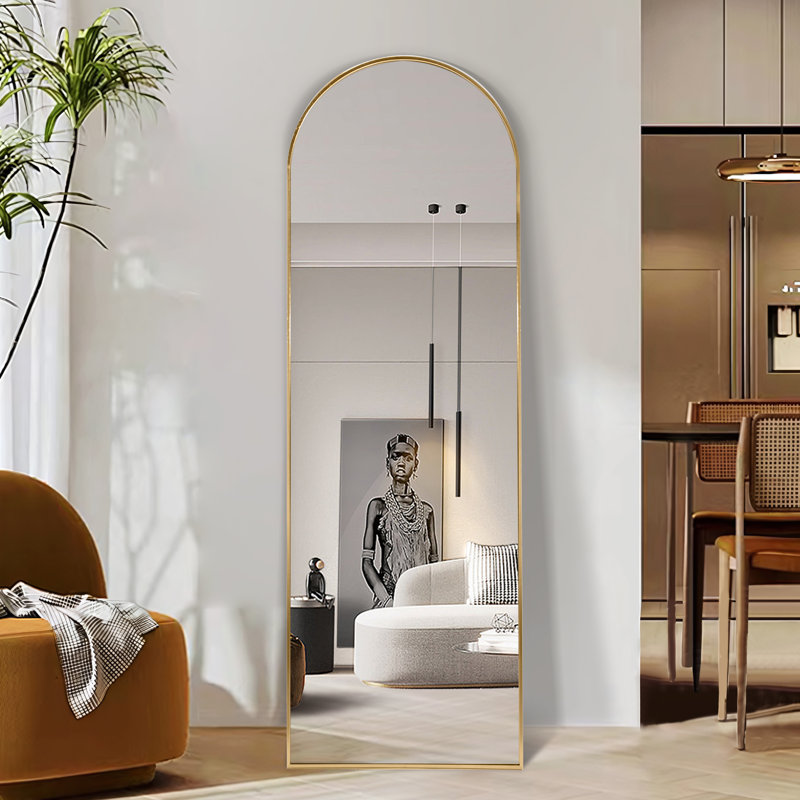 Metal Flat Mirror, 62.37" x 19.37", Gold