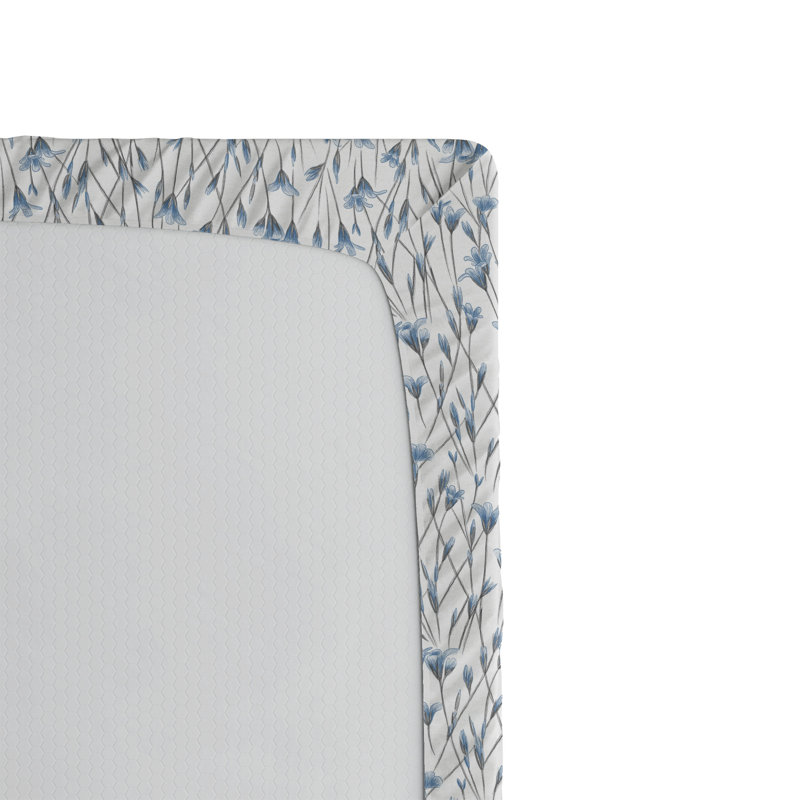 Drap-housse Ambesonne, Bleu doux, blanc / floral, Drap-housse simple TG