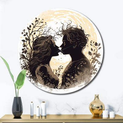 Couple Kissing In The Sun Retro Illustration Wall Clock