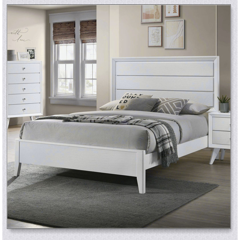 Eastern Bed Panel Headboard Wave Texture Bedroom Furniture Wooden 1Pc Bedframe, Lit double