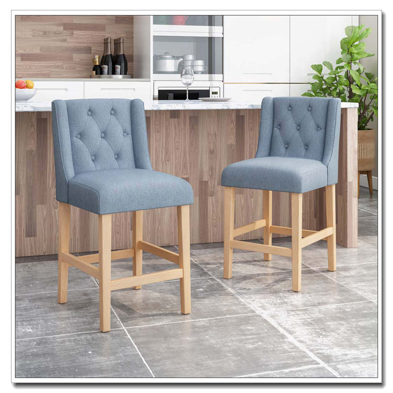 27"Counter Heith  Tufted Wingback Barstool, Blue