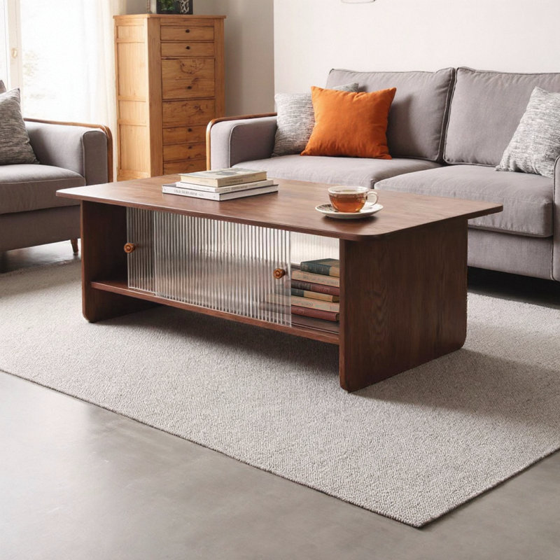 Table basse moderne avec portes en verre, Brun