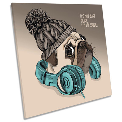 Z6218 Pug Dog Music Headphones - Wrapped Canvas Print