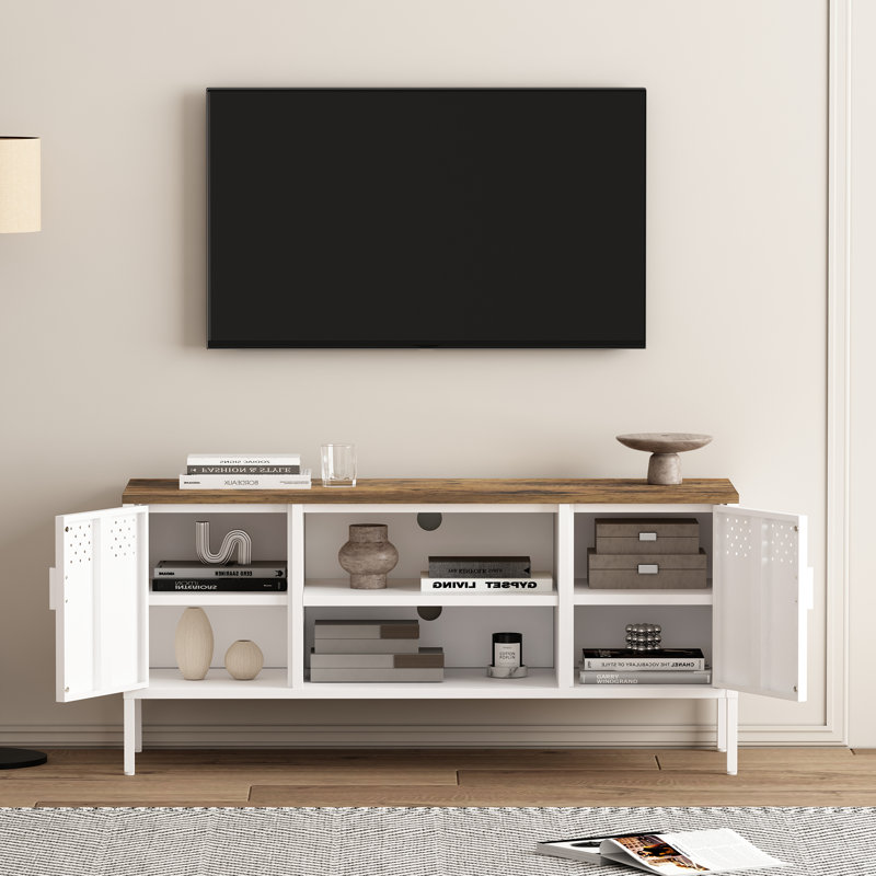 Landen 47 TV Stand with 6 Fixed Shelves, White
