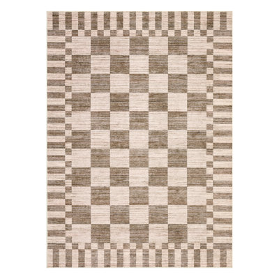 Geometric Check Machine Washable Rug with Non-Slip Backing for Living Room Easy to Clean Non-Shedding Soft Low Pile Floor Mats