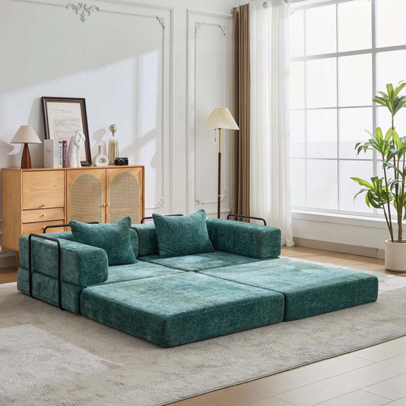 Canapé-lit Chenille, Vert foncé