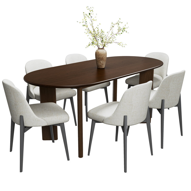 Hankins 6 - Person Oval Solid Wood Dining Set, Brown