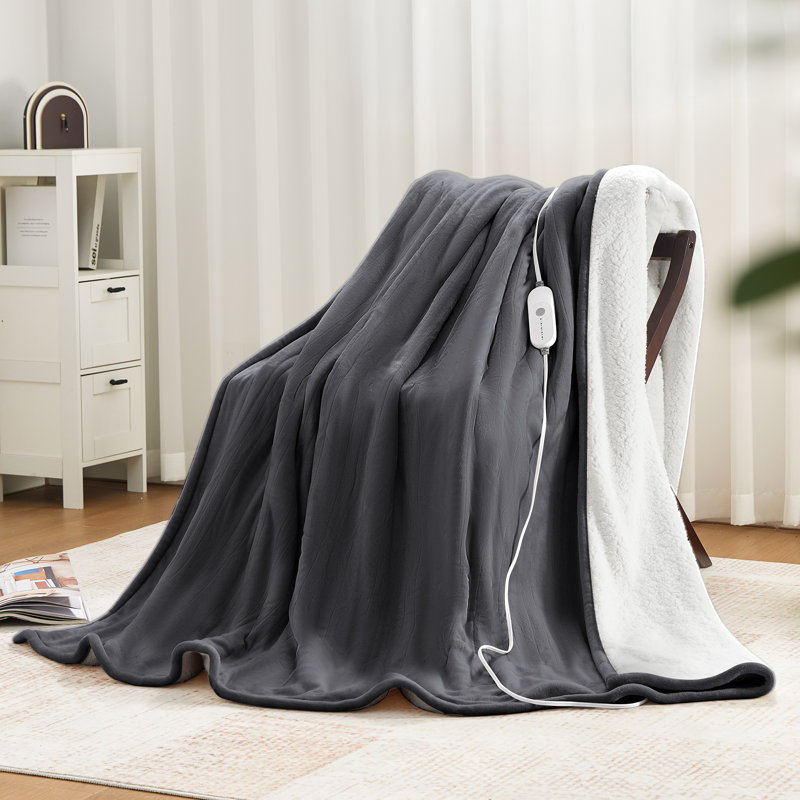 Couverture chauffante en flanelle et en peau d'agneau, Jeté, Gris