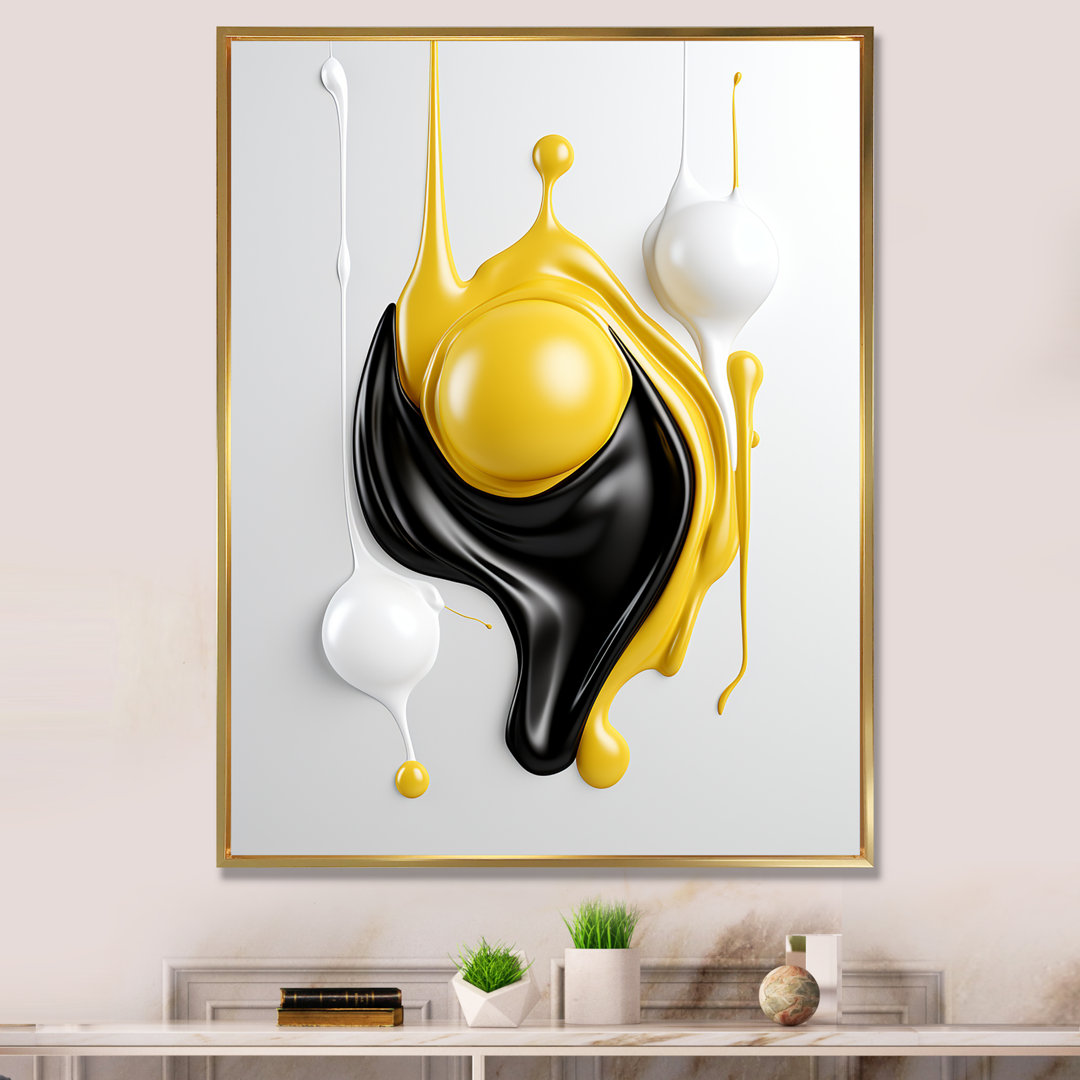 Liquid Minimal Abstract In Black Yellow White I - Abstract Shapes Canvas Wall Art Wrought Studio™ 
