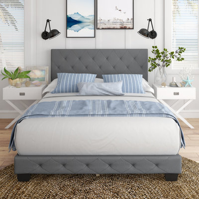 Boyd Sleep Chloe Linen Upholstered Bed Frame With Adjustable Headboard, Sturdy Wood Slat System, No Box Spring  In Grey