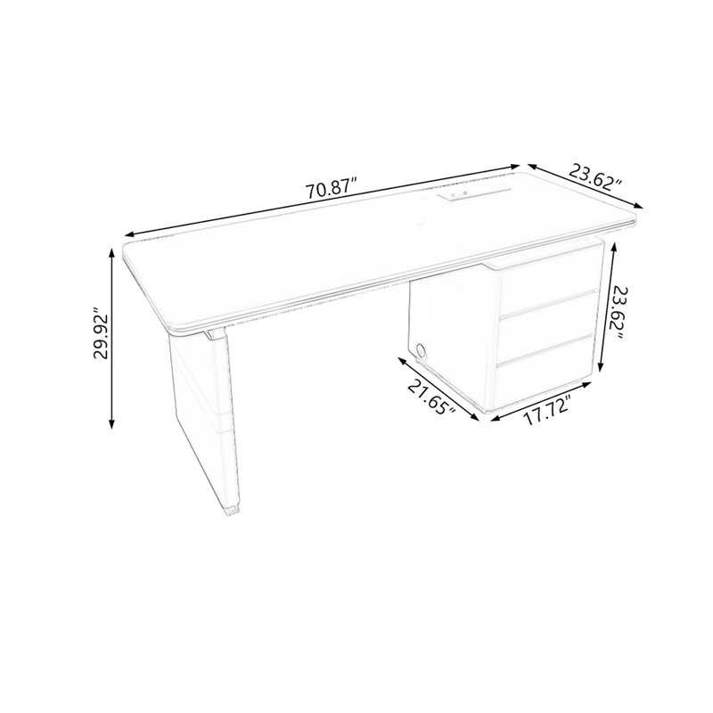 Bureau rectangulaire en bois manufacturé noir avec 3 tiroirs, H 29,53 po x l 70,87 po x P 23,62 po