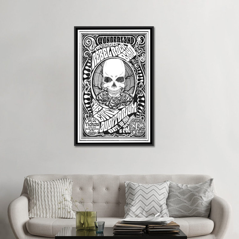 « rebel rock band », impression sur toile, H 60 po x l 40po x P 1,5 po, Toile avec cadre noir, Pas de tapis