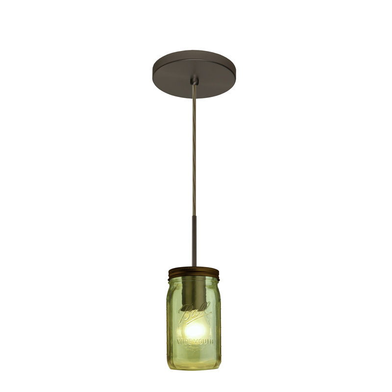 1 - Light Single Pendant, Brushed Bronze, Green
