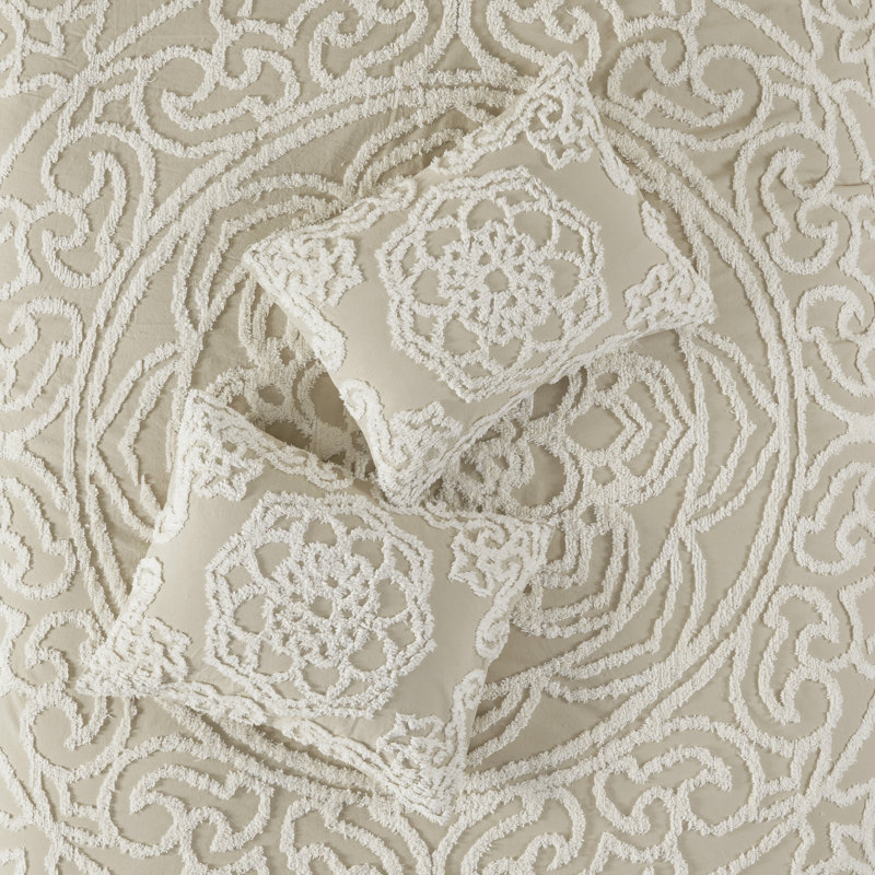 Taupe Cotton Chenille Medallion Queen Duvet Cover Set