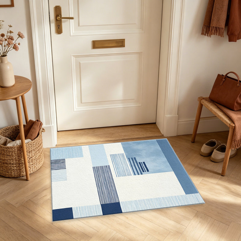 Geometric Blocks Blue carpet-easy to clean, machine-washable, soft and comfortable; suitable for door mats, kitchens, living rooms, bedrooms, corridors, and laundry areas. Easy to clean, durable carpet for home decoration.