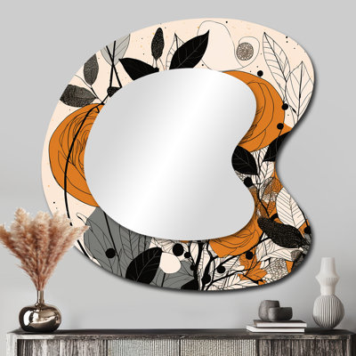 Rétro terracotta roses Illustration III - miroir mural décoratif de forme unique Botanicals, miroir asymétrique moderne, impression d'art en métal