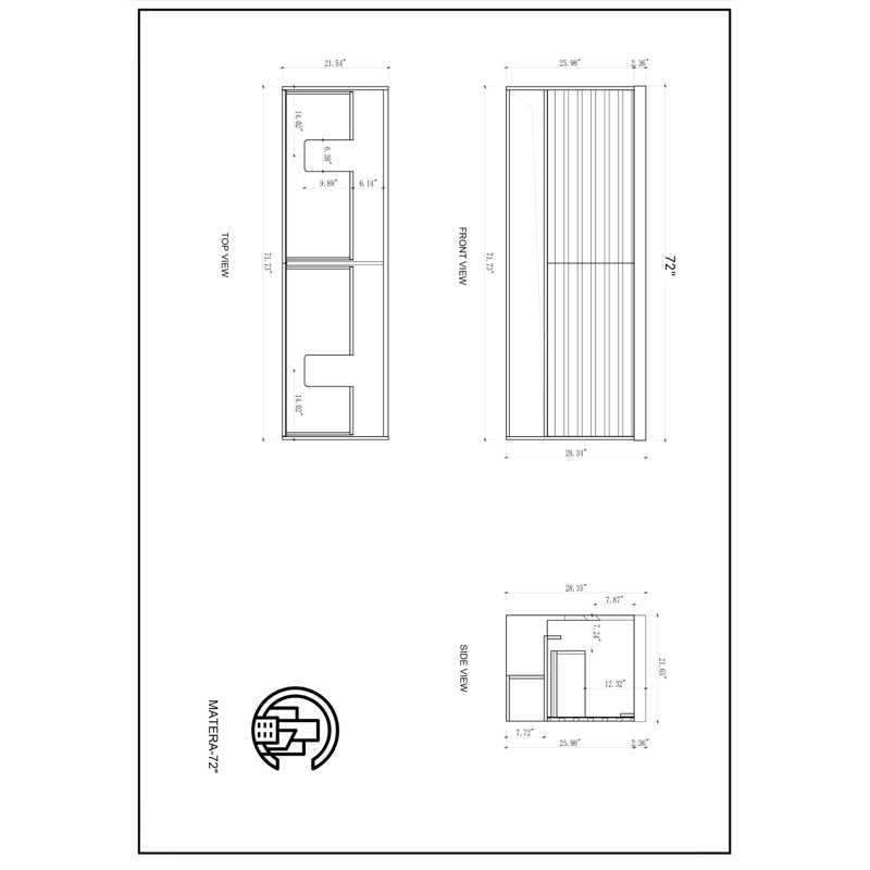 Matera 72" W Double Vanity, Pecan Oak, White