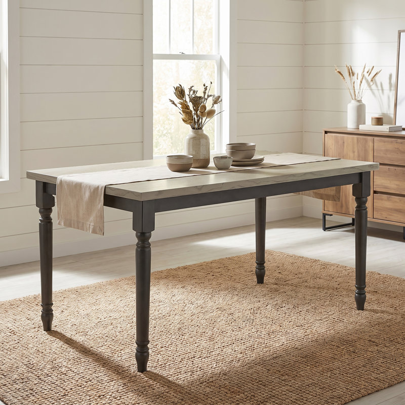 Table de salle à manger de style campagnard en bois massif bicolore de 60 po Io, Plateau blanc fumé / base grise