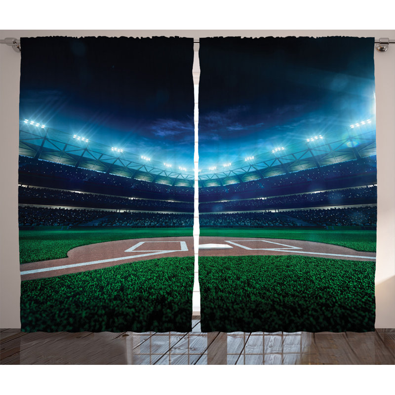 Baseball Semi-Sheer Rod Pocket Curtain Panels, 54" W x 84" L