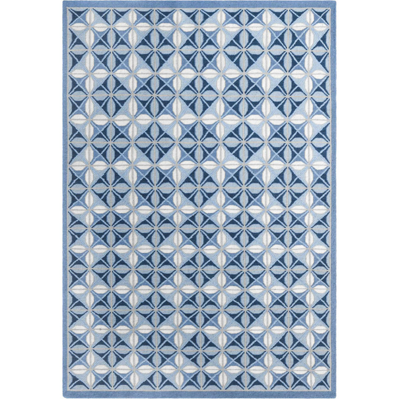 Delphine Hand-Knotted Wool Blue/White Area Rug, Rectangle 3' x 5'