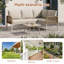 Beige Linen Convertible 4 Seater Polyester Rope Conversation Set With Sofa And Armchairs Garden Set With Wood-Look Tempered Glass Table