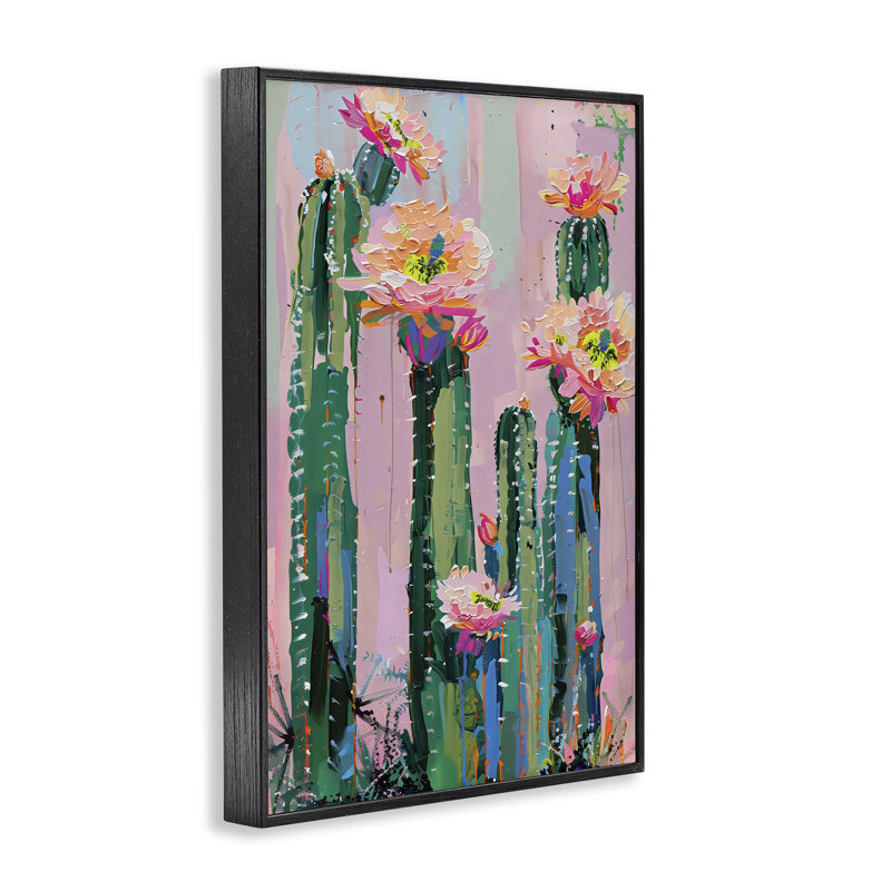 Giclée de fleurs de cactus vibrantes sur toile, design par Lsr Design Studio, H 18 po x l 12 po, Giclée encadrée noir minuit