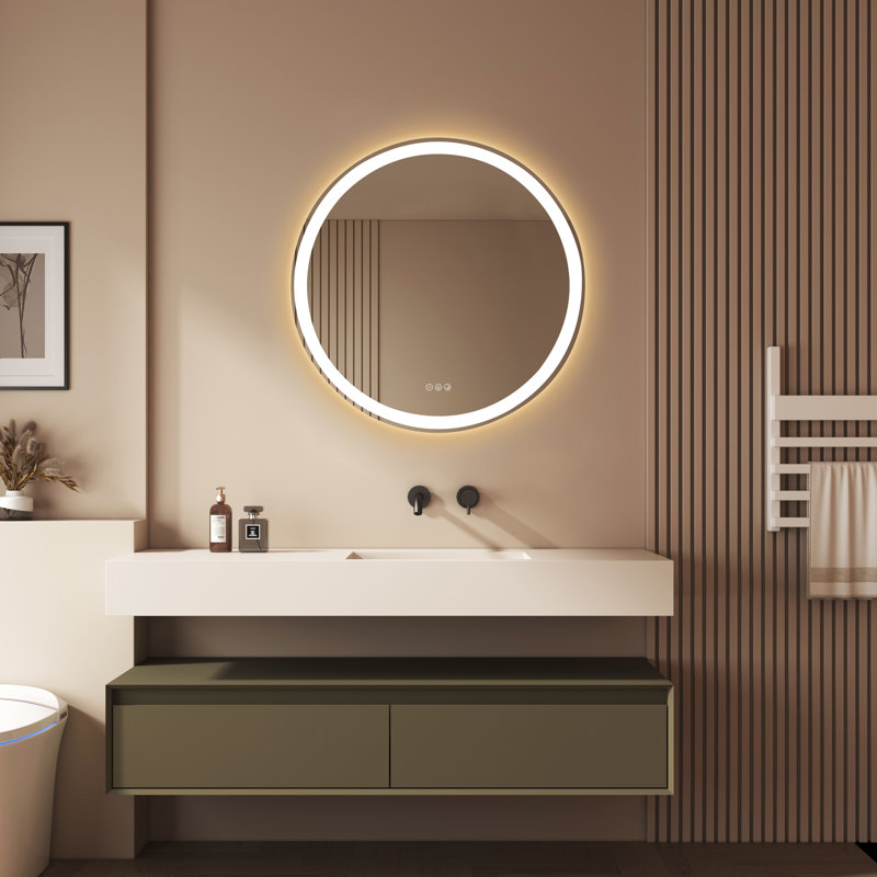 Miroir de salle de bain à DEL 28 po x 28 po à intensité variable sans cadre, Round