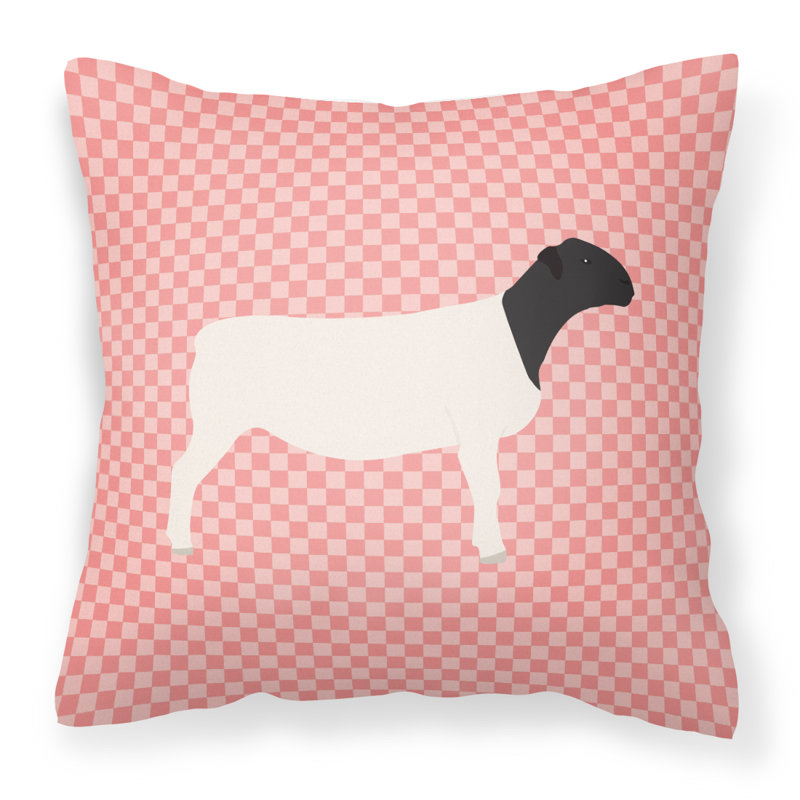 Coussin extérieur dorper ovin check, Rose, 18 po x 18 po