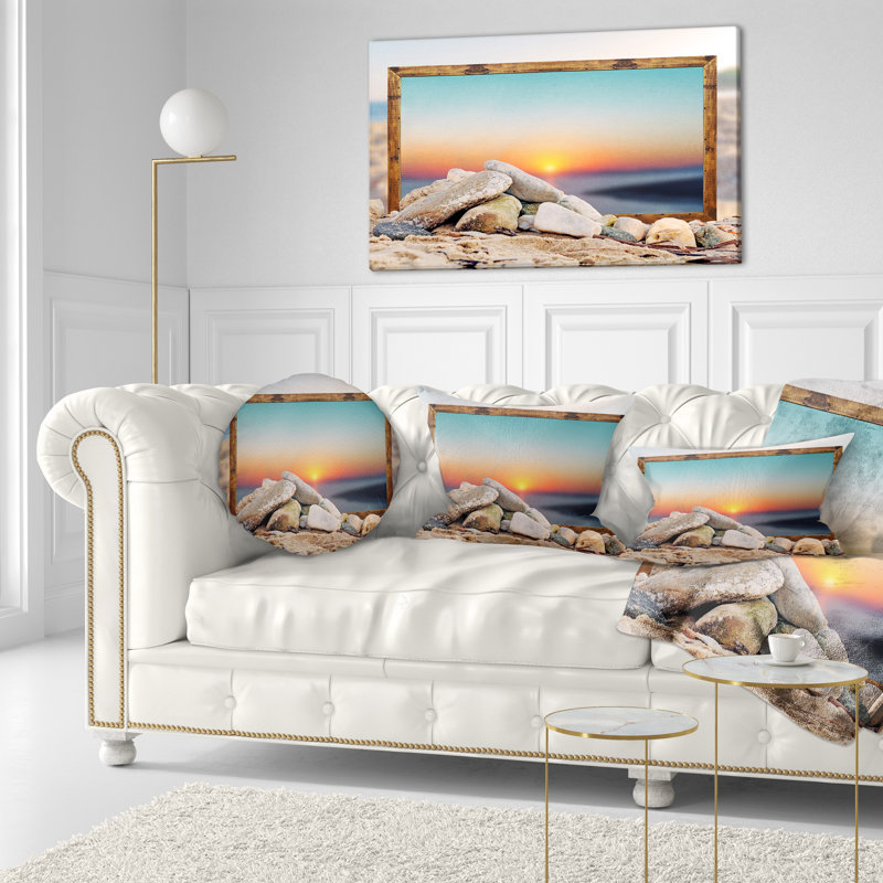 Coussin décoratif à effet de plage encadrée