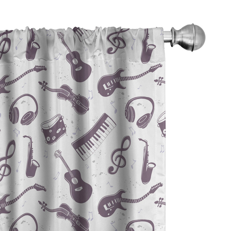Music Semi-Sheer Rod Pocket Curtain Panels, 28" x 84"