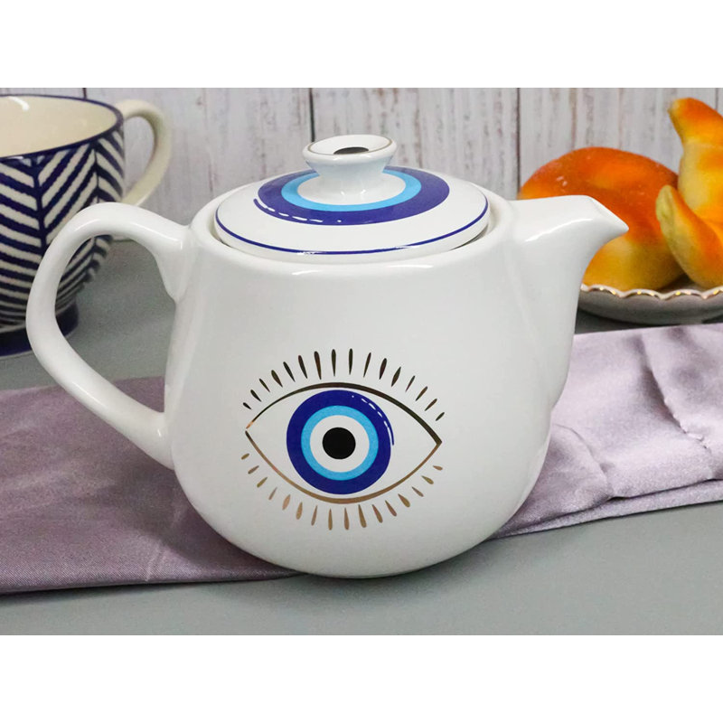 Bungalow Rose Alchimie gothique Wicca Evil Eye Of Providence Tea Pot Service de 18 oz pour 1 théière avec passoire en acier inoxydable (blanc)
